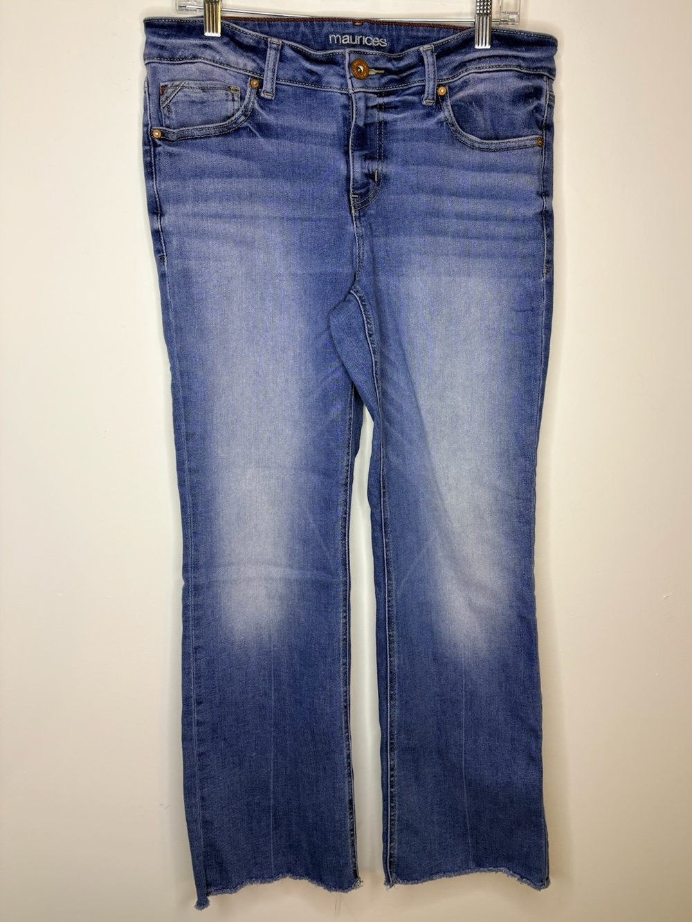 Maurices Women's Light Blue Straight Jeans Raw Hem Size 14 Short
